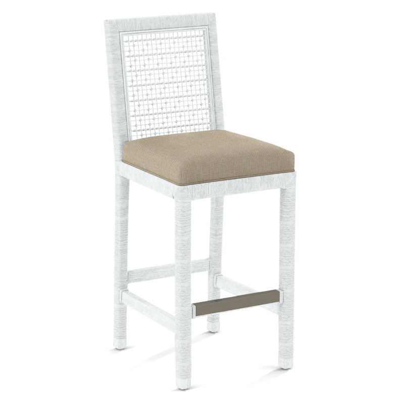 Tabouret de bar Sorinda Glinda, Rayures bleues / beiges 0209-61, Blanc givré