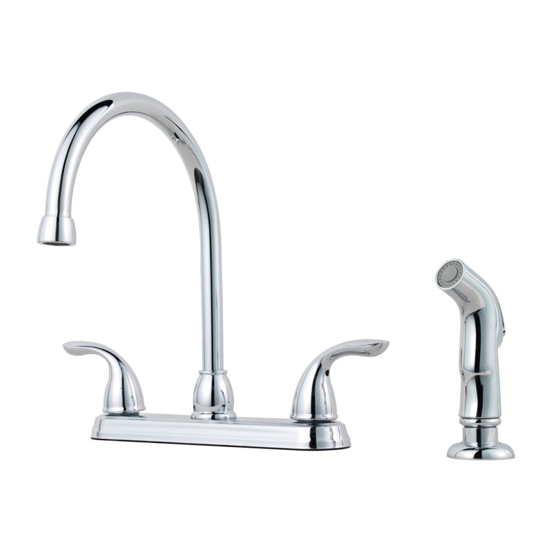 Double Handle Kitchen Faucet with Side Spray, Polished Chrome