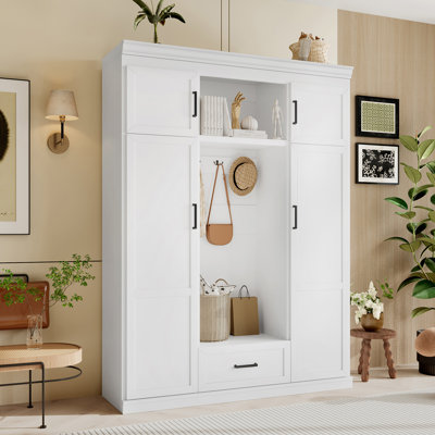 85.2"H Hall Tree with Bench and 3 Hooks,4 Doors, 1 Drawer and Adjustable Shelves by Red Barrel Studio