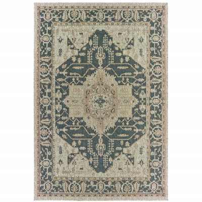 7' X 9' Gray Oriental Stain Resistant Indoor Outdoor Area Rug