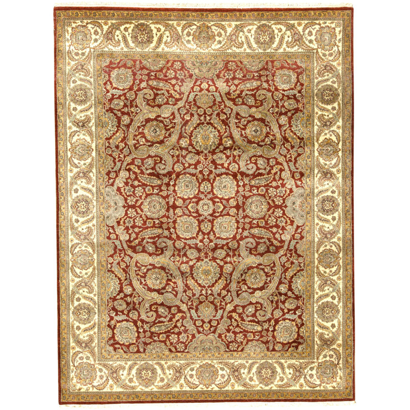 Tapis rouge et ivoire de haute qualité noué à la main