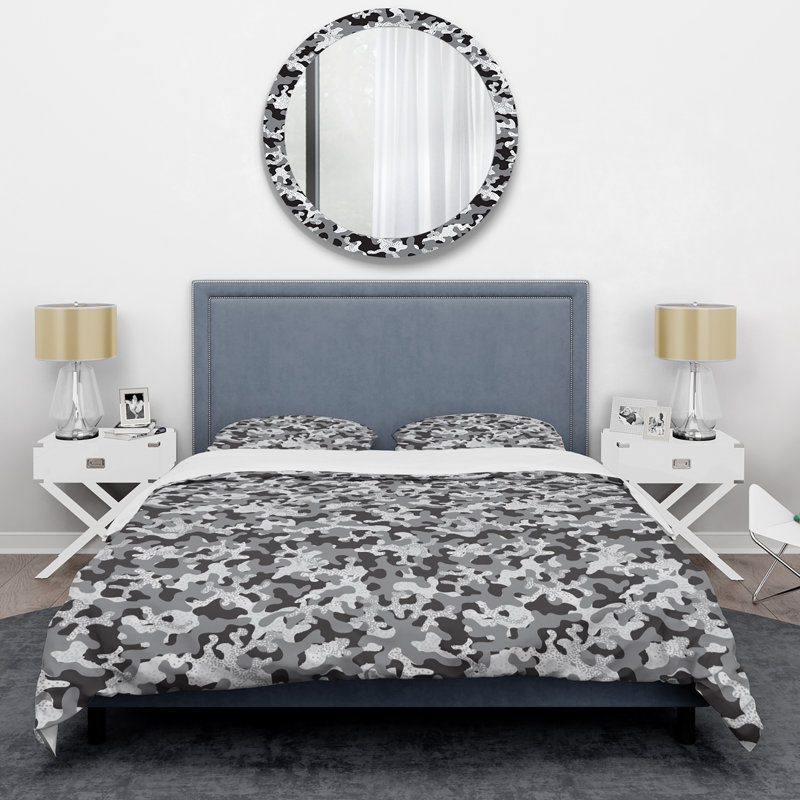 Gris et noir camouflage - ensemble de housse de couette abstrait - microfibre de polyester