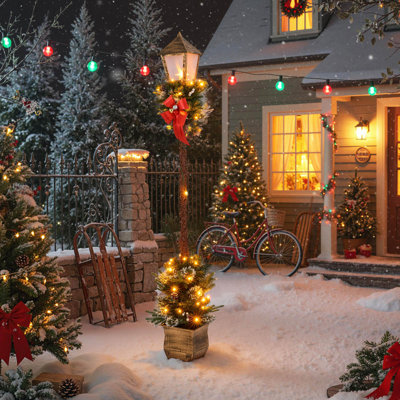 Réverbère de Noël illuminé de 6,1 pi avec verdure artificielle, lumières DEL pour porche