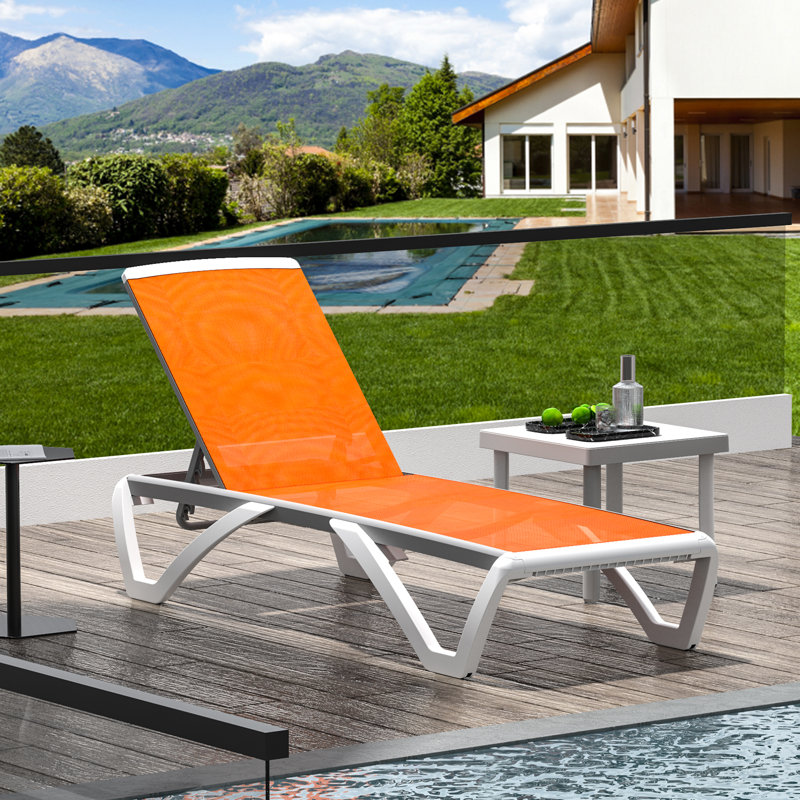Lakeitha Outdoor Metal Chaise Lounge with Table, Orange