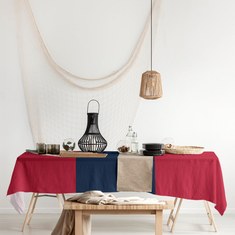 Chemin de table Florida, Rouge / bleu / rouge, Mélange de coton, 102 po x 58 po