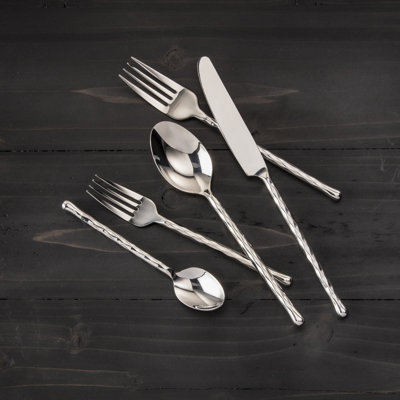 Fortessa Spindle 18/10 Stainless Steel, 5 Piece Flatware Set (Service for 1), Silver