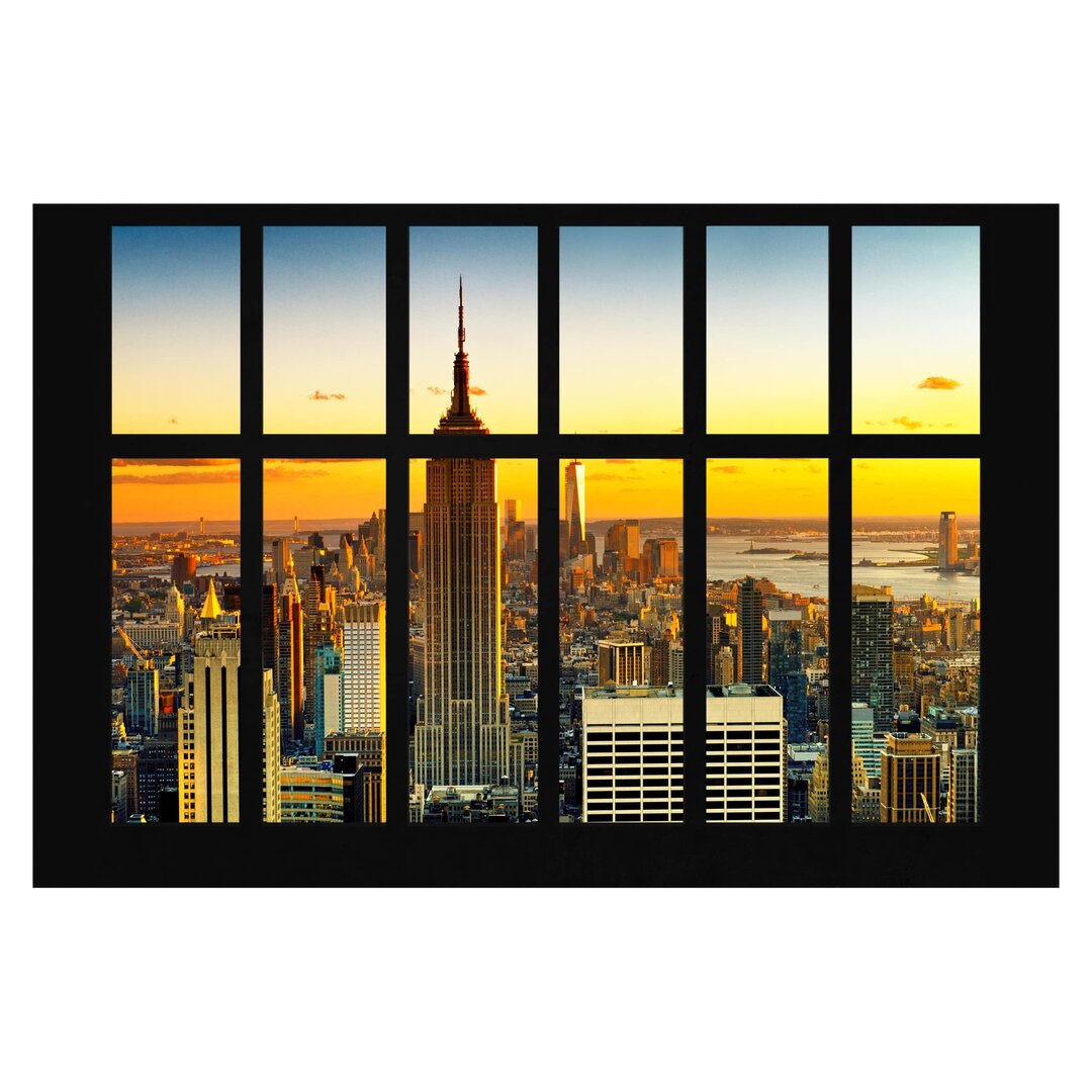 Matt Fototapete Fensterblick Manhattan Skyline Sonnenuntergang 1,9 m x 288 cm