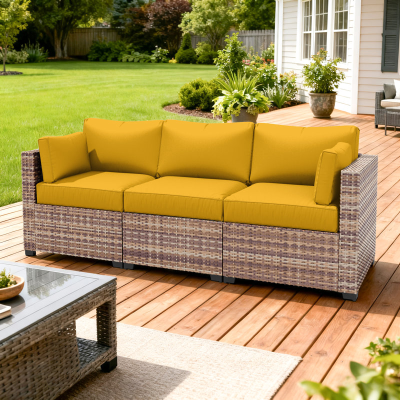 Outdoor 8-Piece 4" Replacement Cushion Set – 3 Seat Cushions, 3 Backrests, 2 Corner Cushions – Cushion Set Only, Yellow