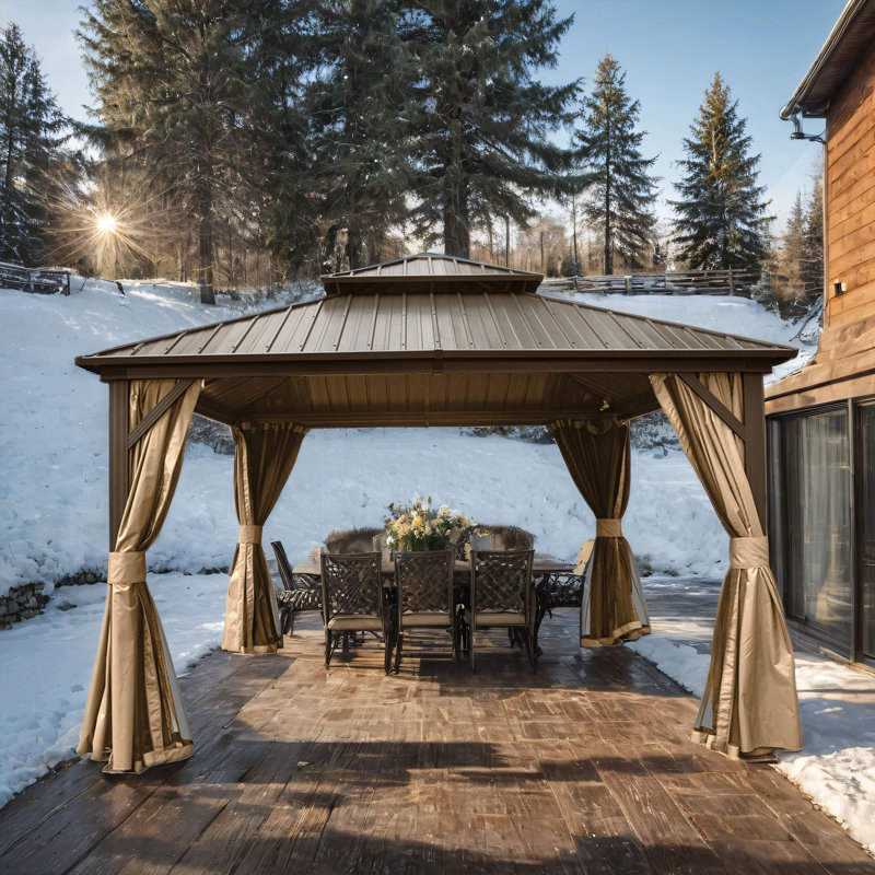 Aluminum Patio Hardtop Gazebo, 120.12" H x 144" W x 144" D, Brown
