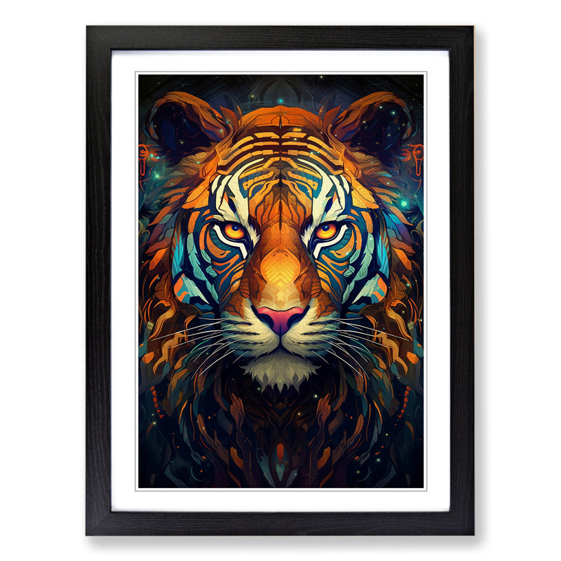 XYZ-FRM-V1223-1628 Tiger Futurism 1 Piece Single Picture Frame Wall Art, 46cm H x 34cm W x 2cm D, Black