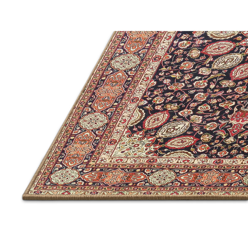 Tapis noir / rouge / orange en laine tissé à la machine Glades, Rectangle 5 pi x 7 pi