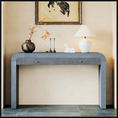 Console rustique avec tiroir cannelé, coins incurvés et pieds épais pour le couloir et le décor du salon (bleu marine foncé)