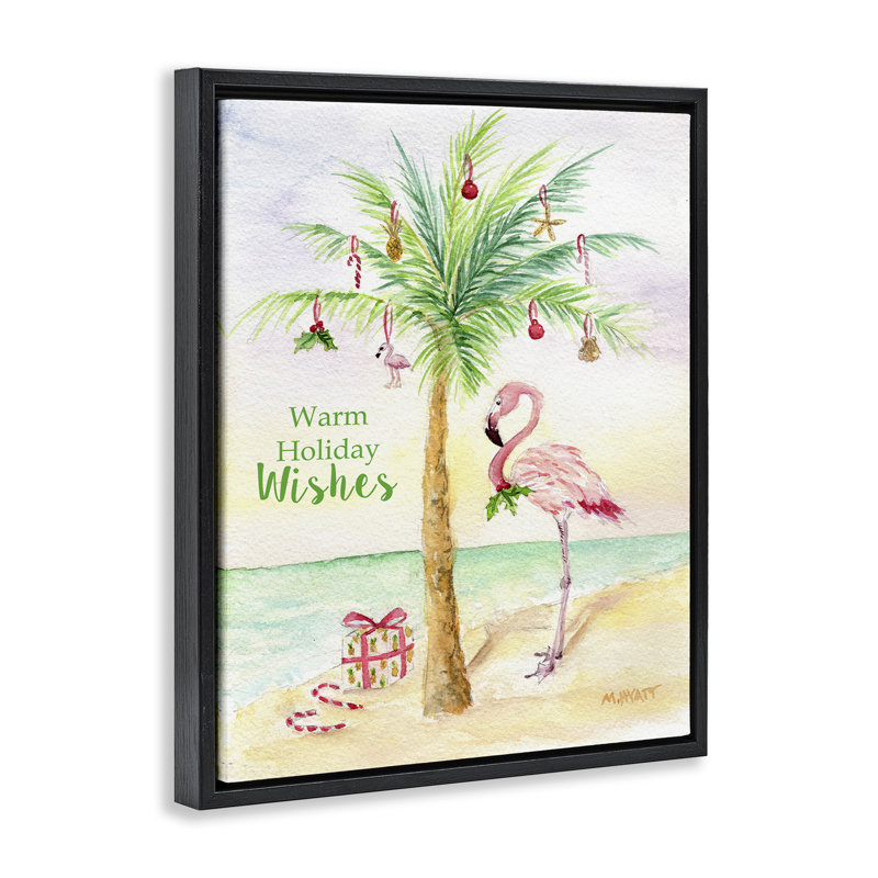 «Tropical Flamingo Christmas» par Melissa Hyatt LLC, Cadre flottant noir de jais, H 31 po x l 25 po