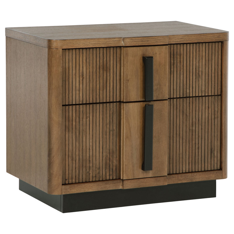 Ensemble de chambre à coucher avec panneau cannelé de rangement 5 pièces Reon, Grand lit