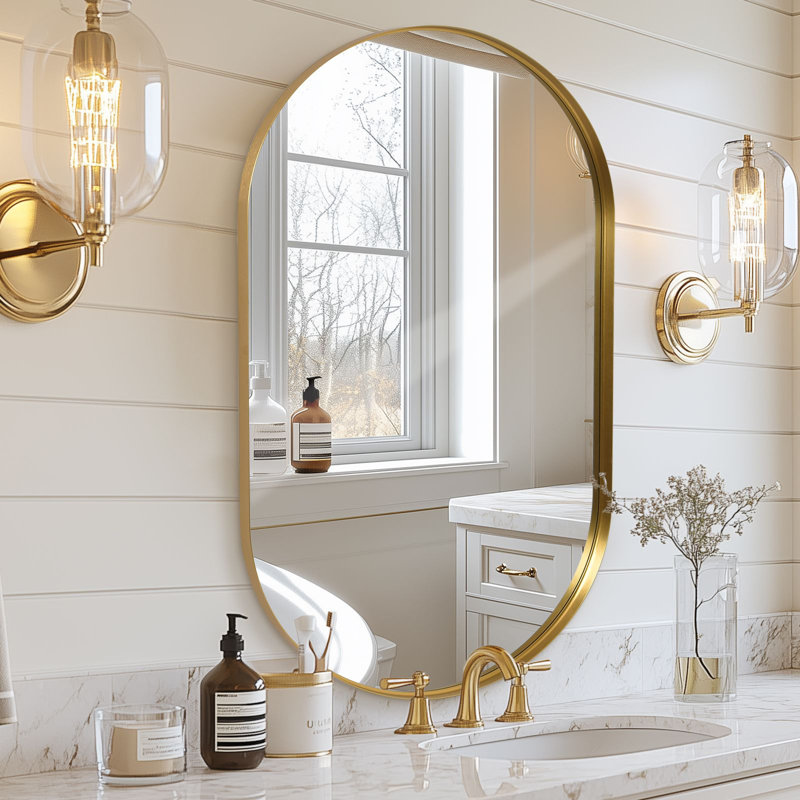 Oval Mirror, Gold, 75cm H x 55cm W