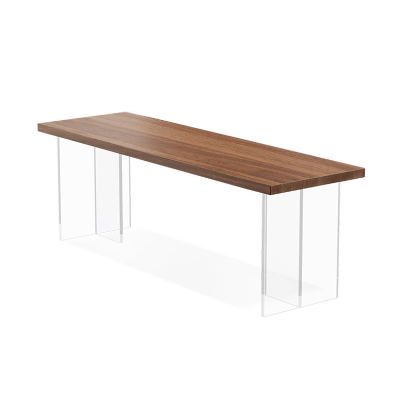 Tan+Clear Rectangular Solid Wood+Acrylic desks, 29.53" H x 78.74" W x 35.43" D