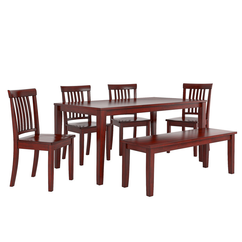 Alexa-Mae 6-Person Solid Wood Four-Leg Dining Set, Antique Berry