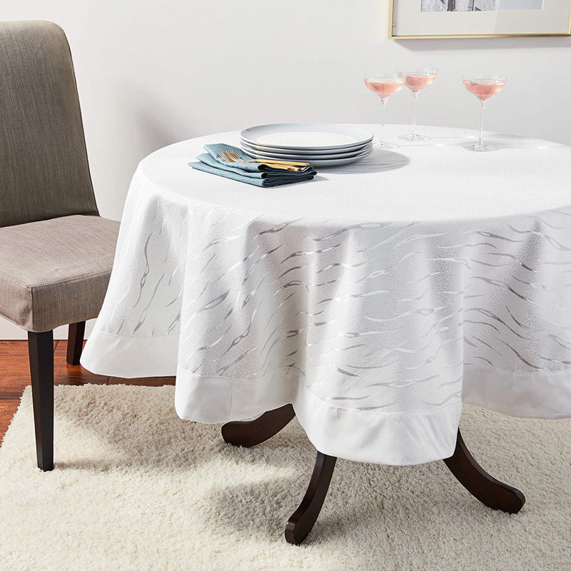 Tablecloth, 70" L x 70" W, White/Silver