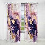 Purple And Gold Strokes I - Fractals Blackout Abstract Curtain - 1 Panel