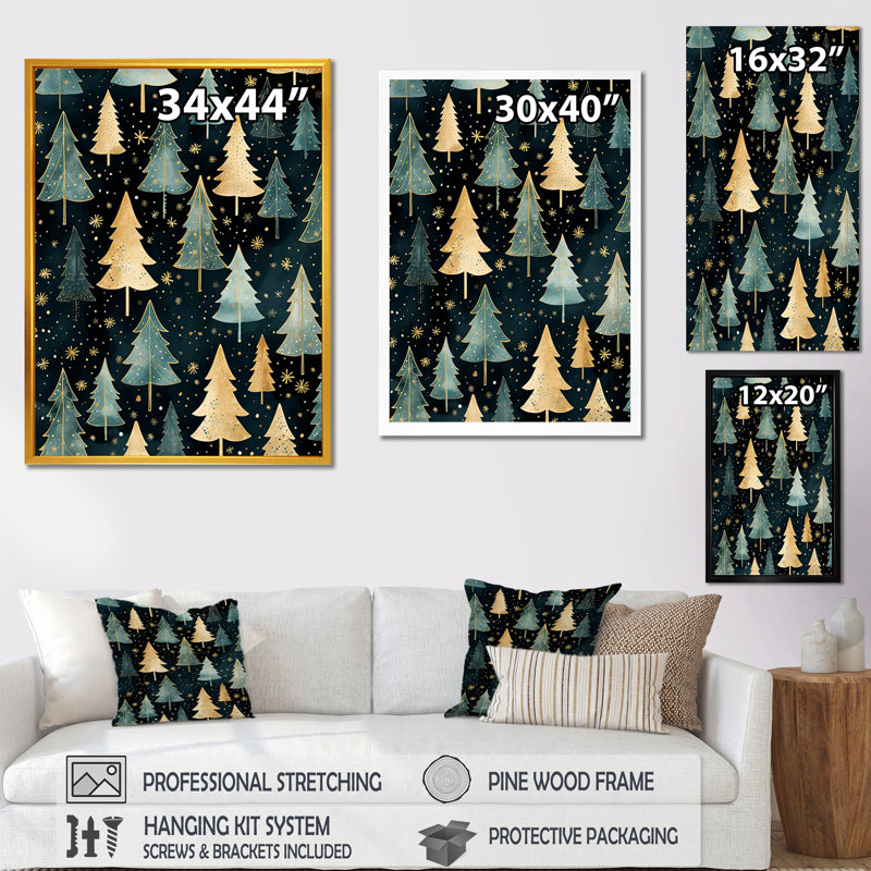 Motif de sapin de Noël III - Pin, art mural, Cadre photo blanc, H 44 po x l 34 po x P 1,5 po