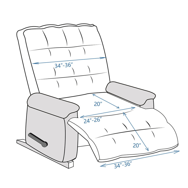 Housse pour fauteuil inclinable à coussins carrés/rectangulaires, Velours gris, H 96 po x l 34 po x P 20 po