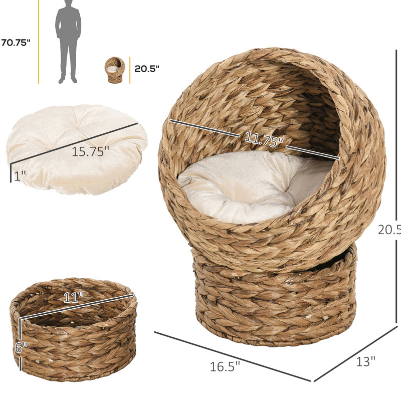 Lit pour chat surélevé à coussin souple, panier rotatif, zone intrigante intérieure, H 23,5 po, brun pour chats,