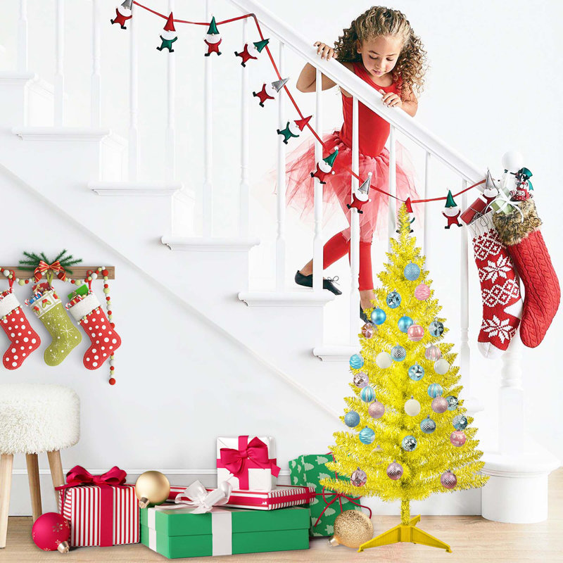 Arbre de Noël artificiel 4FT avec 50 lumières UL et 122 pointes en PVC pour décoration intérieure, petit espace, table, appartement ou bureau