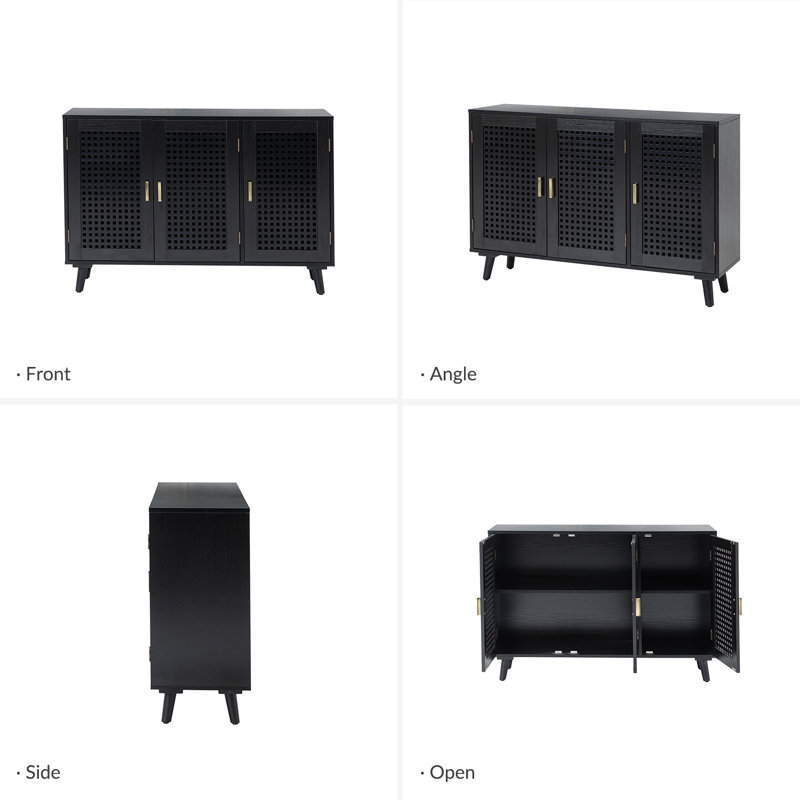 Buffet Aulbrey de 44 po de largeur avec pieds solides et portes en treillis, Noir