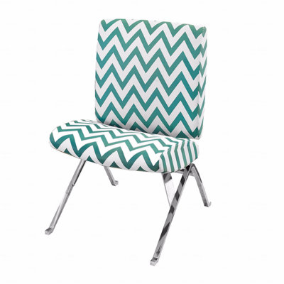 Accent Chair, Armless, Fabric Upholstered, Living Room, Bedroom, Green Fabric Upholstered, Chrome Metal, Contemporary, Modern Style