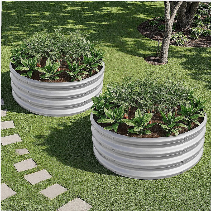 Metal Planter Box, Raised Garden Bed,with Safety Edging, Easy-to-assemble Stock Tank, Set of 2, Silver