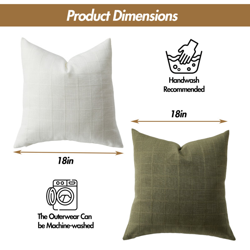 Housses de coussin en chenille à carreaux (ensemble de 4) - Housses de coussin décoratives 18 po x 18 po, douces et lavables - 2 blanches et 2 vertes pour le canapé, le lit et le salon