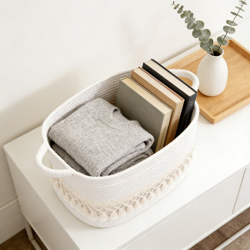 Cotton Rope Storage Baskets With Tassel, 3-Pack Woven Organizer Bins For Shelves, Heavy-Duty Decorative Storage For Home Organization, Laundry, Toys, And Clutter