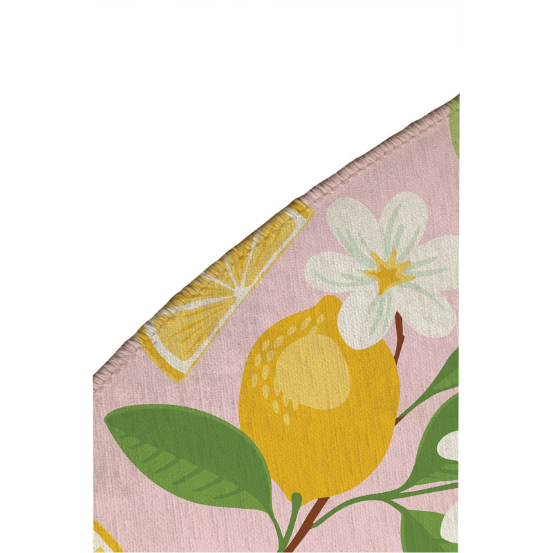 Tapis d'extérieur Sunny Citrus, Rose, Rond 5 pi