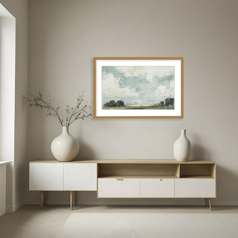 Nature Inspired Golden Meadows: A Serene Landscape Composition, 12" H x 16" W x 1.125" D, Framed Matted Print, Gold
