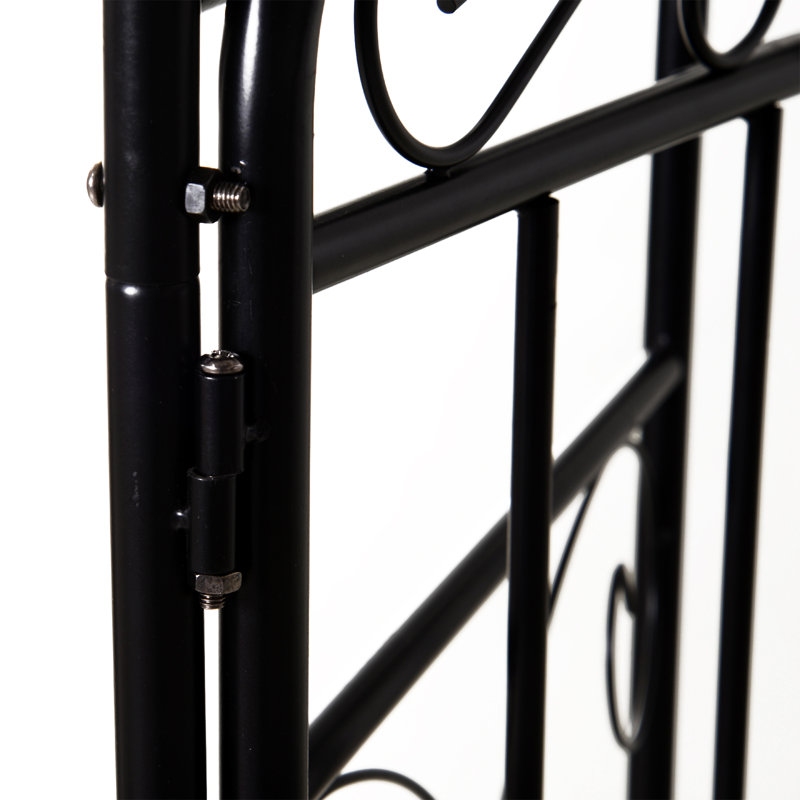 Black Metal Garden Arch Arbor with Gate and Trellis