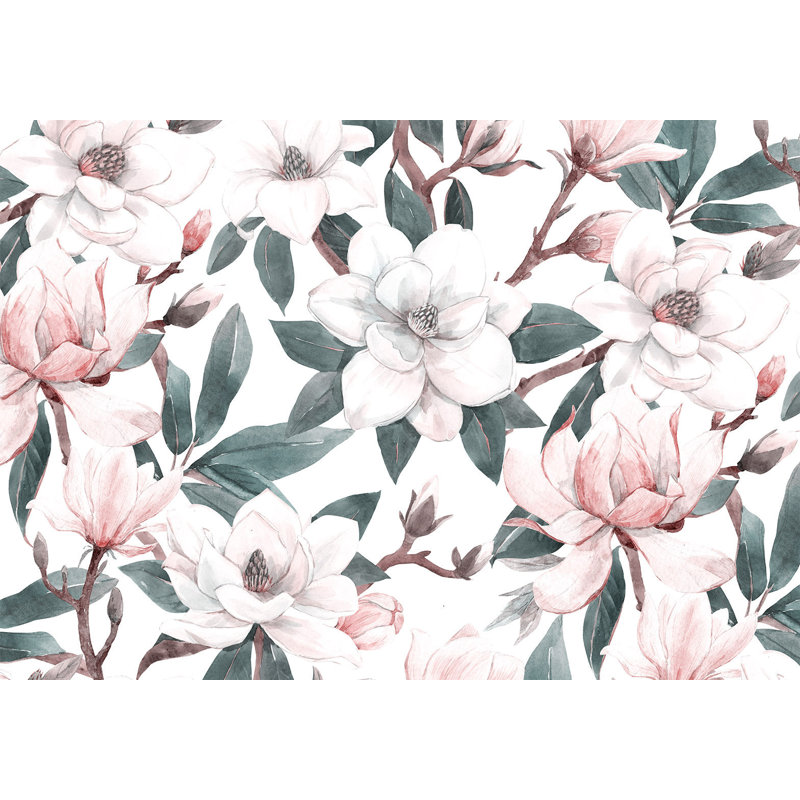 Papier peint floral - Magnolias aquarelle, L 82 po x l 118 po