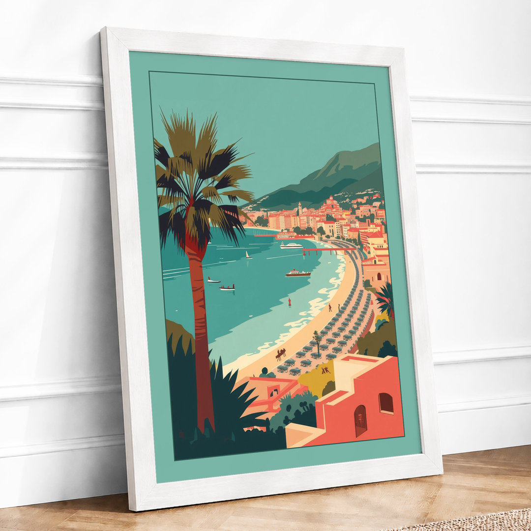 Mediterranean Beach Town Coastal - Framed Print