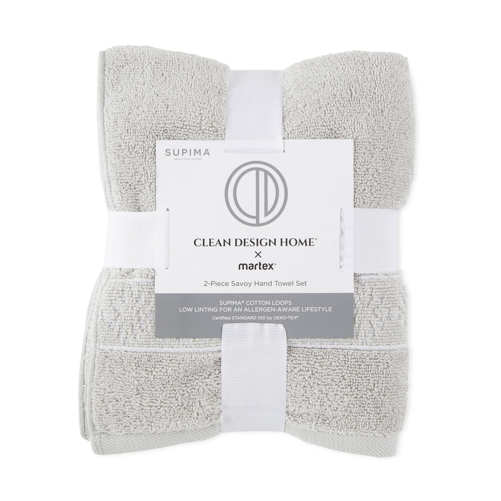 Clean Design Home Savoy Cotton Hand Towels, Gray