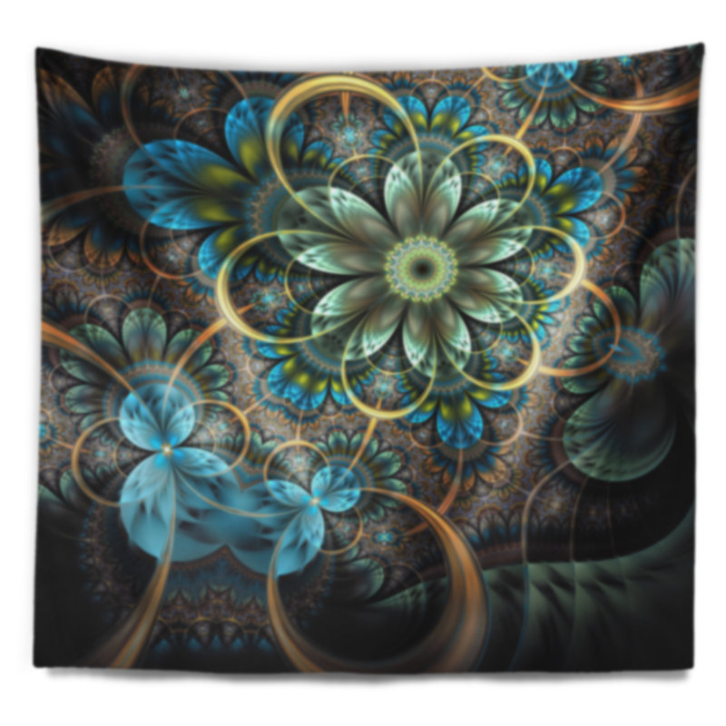 Tapisserie de fleurs bleues fractal bleu lumineux Floral, H 68 po x l 80 po