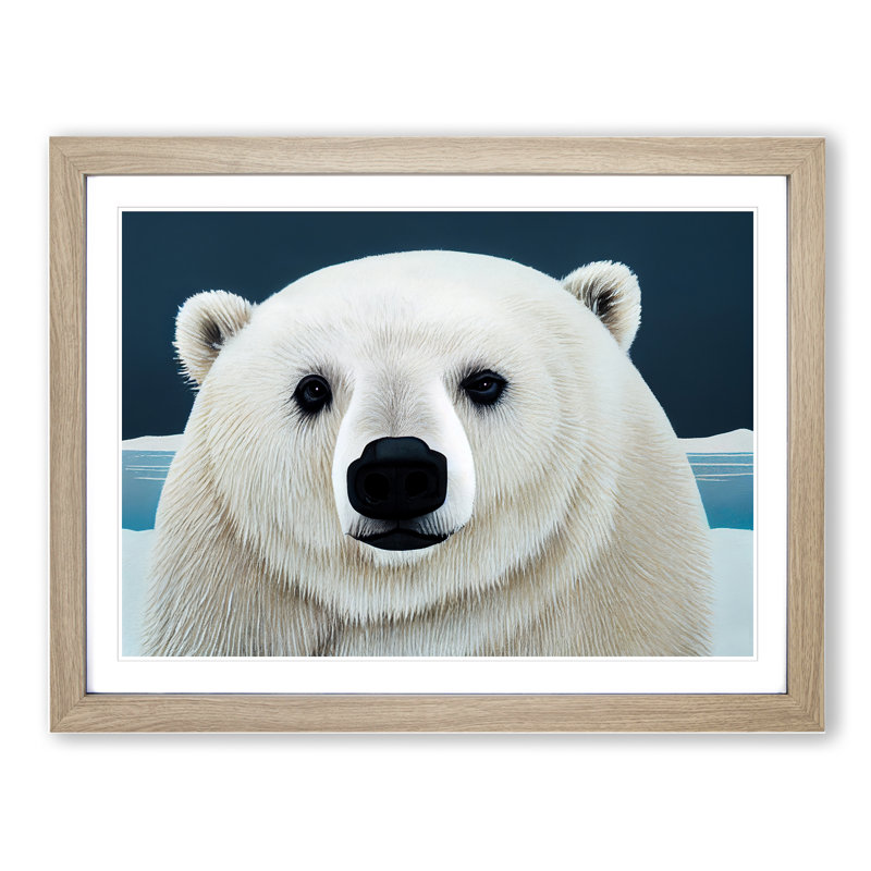 Incomprehensible Polar Bear - Single Picture Frame Print, 25cm H x 34cm W x 2cm D, Oak