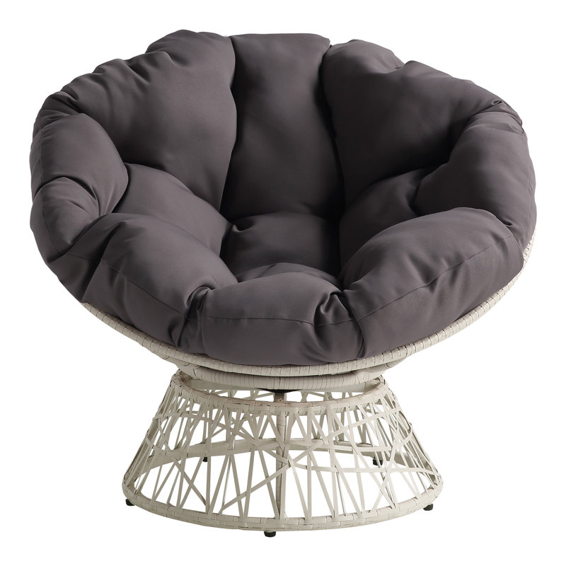 Fauteuil papasan pivotant en polyester touffeté de 40 po Daysi, 100 % polyester gris, Crème