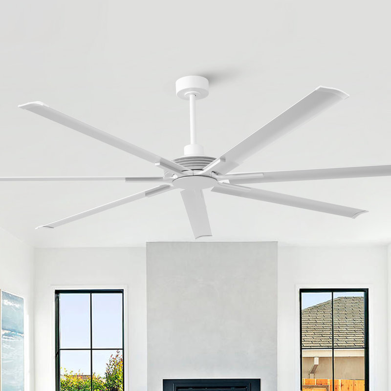 Ventilateur de plafond commercial extra large en aluminium de 100 po avec télécommande et ventilateur de plafond à 6 vitesses à courant continu sans lumière pour entrepôt / garage / atelier / salle de sport