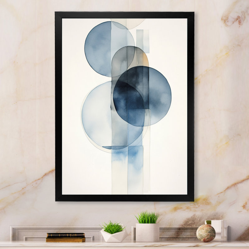 Circular Simplicity aquarelle en bleu rétro - art mural moderne sur toile géométrique, H 32 po x l 16 po x P 1 po