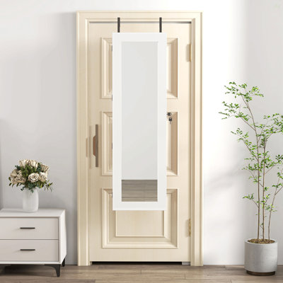 Solid Wood Jewelry Armoire Organizer Cabinet With Full-Length Mirror, 47.5X14.3 In Wall-Mounted Lockable With LED Light
