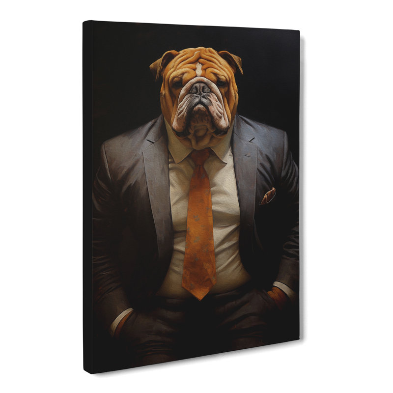 British Bulldog In A Suit Painting - Wrapped Canvas, 60cm H x 40cm W x 3cm D