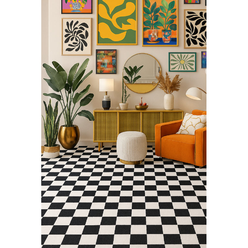 Rug Branch Jaque 7' x 10' (6'7" x 9'6") Black/White Checkered Kids Area Rug, Modern, Medium Pile, Stain-Resistant Carpet - Playroom, Nursery, Toy Room and Bedroom