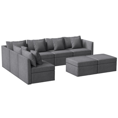 8 - Piece Upholstered Modular Sectional Sofa Convertible L Shaped Couch With Storage Ottoman by Latitude Run