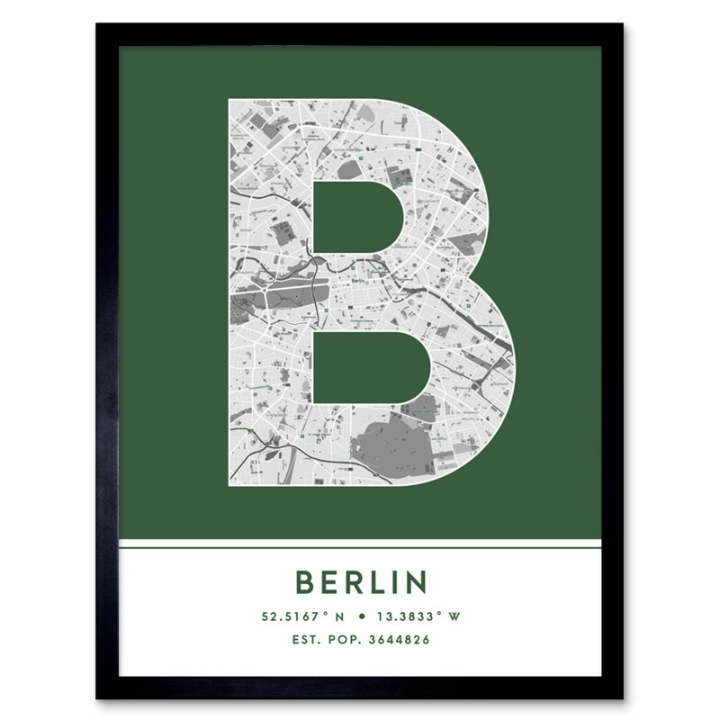 Berlin City Map Berlin Germany City Map Green - Single Picture Frame Typography