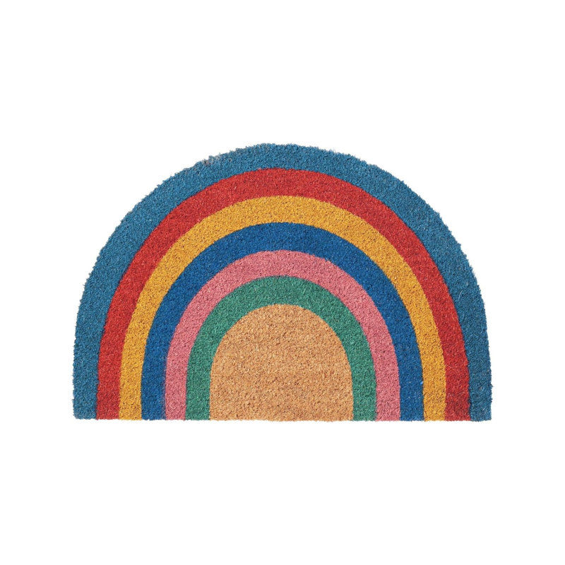 Spring Half Moon Coir Door Mat - 60 X 40Cm - Rainbow Pastel - Pack Of 1 - Decorative Indoor Front Door Floor Mat Entry Dirt Trapper Rug Outdoor Boot Scraper Non Slip Backing Doormat