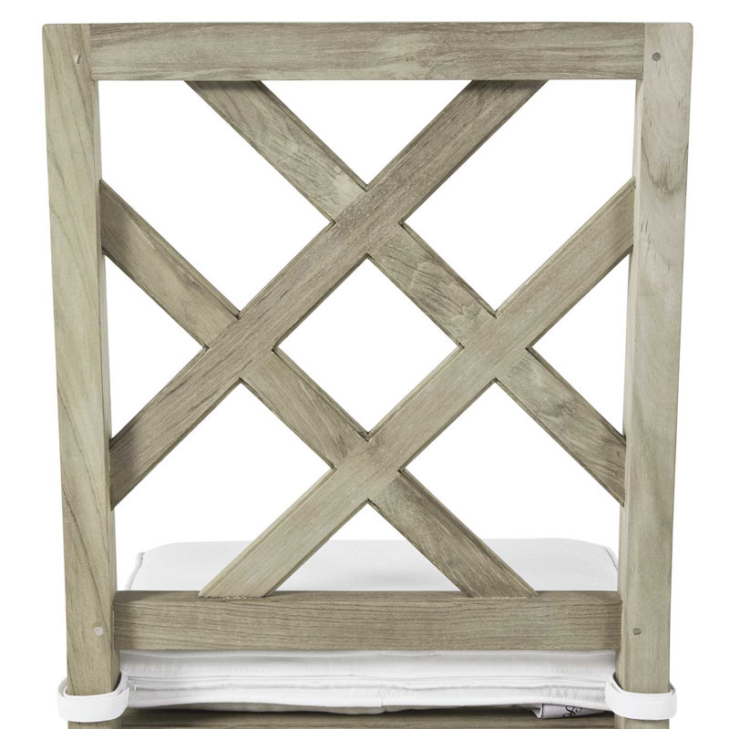 Haley Patio Dining Side Chair with Cushions, Oyster Teak, No Welt, Rollo Lace